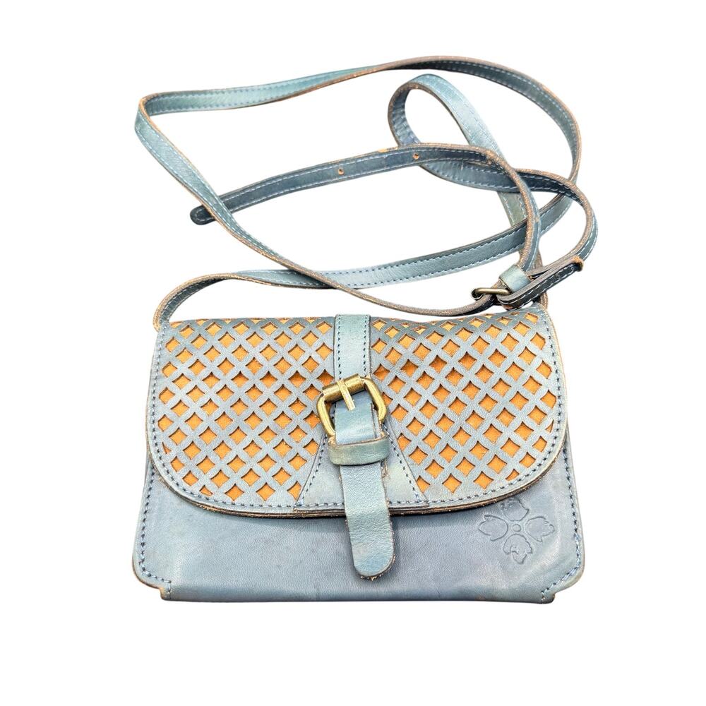 Patricia Nash Blue Leather Perforated Crossbody Bag Rustic Boho